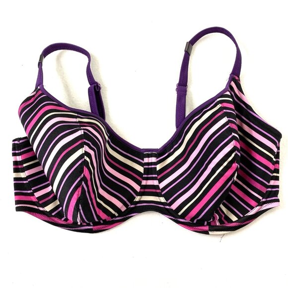 Fantasie Bikini Swim Top Womens size 40FF Underwire Pink Black Purple Stripe - Picture 1 of 6